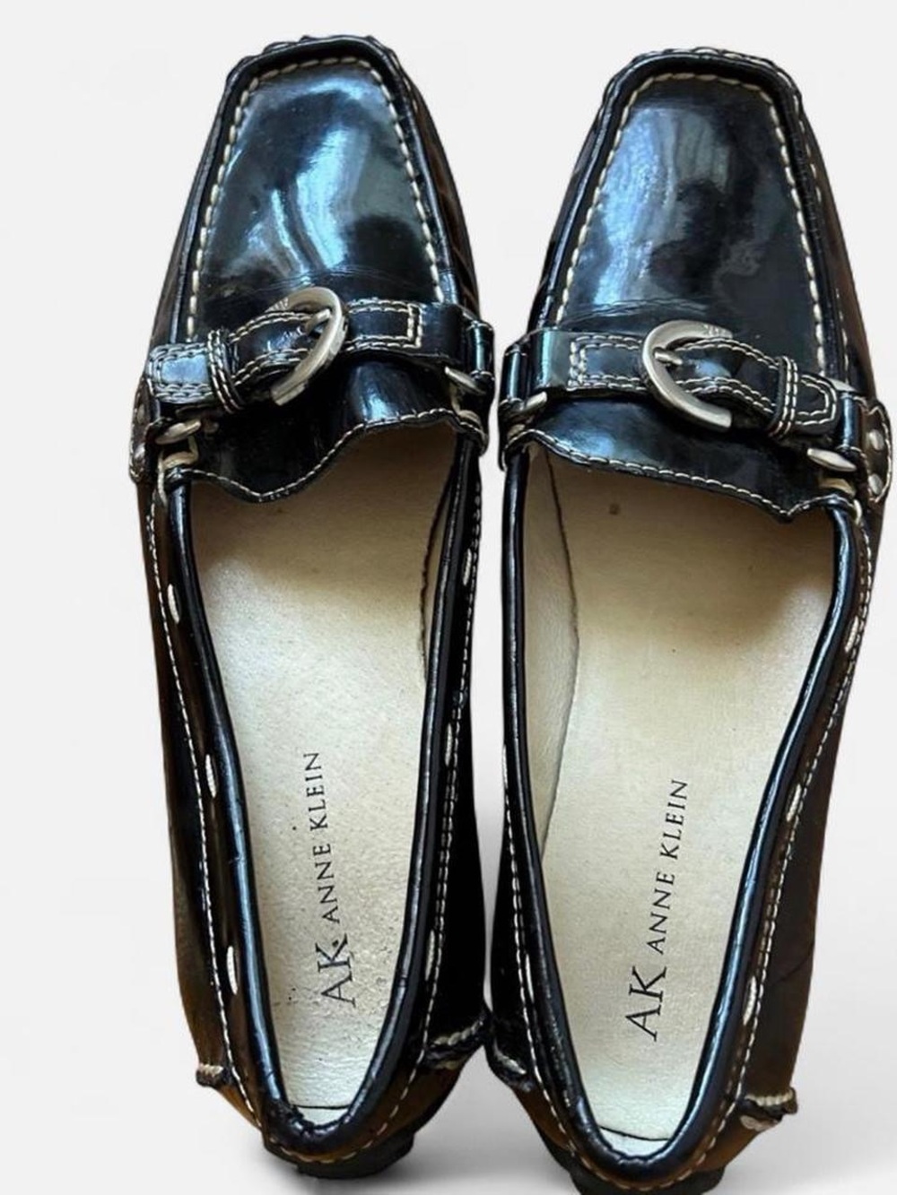 Anne Klein Black Patent Leather Buckle Slip-On Loafers (Women’s 6 1/2)